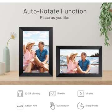 AEEZO 10.1 Inch WiFi Digital Picture Frame, IPS Touch Screen Smart Cloud Photo Frame with 32GB Storage, Auto-Rotate Easy Setup to Share Photos or Videos via AiMOR APP, Wall Mountable Black