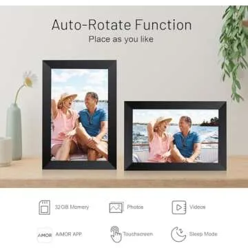 AEEZO 10.1 Inch WiFi Digital Picture Frame, IPS Touch Screen Smart Cloud Photo Frame with 32GB Storage, Auto-Rotate Easy Setup to Share Photos or Videos via AiMOR APP, Wall Mountable Black