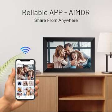 AEEZO 10.1 Inch WiFi Digital Picture Frame, IPS Touch Screen Smart Cloud Photo Frame with 32GB Storage, Auto-Rotate Easy Setup to Share Photos or Videos via AiMOR APP, Wall Mountable Black