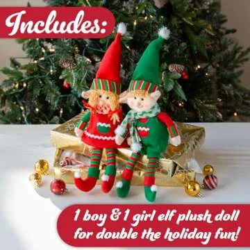 Elf Plush Christmas Stuffed Dolls, Set of 2 - 12" Boy and Girl Elves Holiday Cute Plush Shelf Toys -...