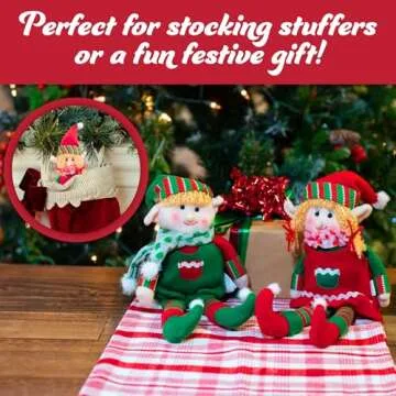 Elf Plush Christmas Stuffed Dolls, Set of 2 - 12" Boy and Girl Elves Holiday Cute Plush Shelf Toys - Fun Kids Buddy Figurine Decorations, Christmas Winter Holiday Party Festive Decor and Gift Exchange