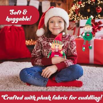 Elf Plush Christmas Stuffed Dolls, Set of 2 - 12" Boy and Girl Elves Holiday Cute Plush Shelf Toys - Fun Kids Buddy Figurine Decorations, Christmas Winter Holiday Party Festive Decor and Gift Exchange