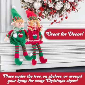 Elf Plush Christmas Stuffed Dolls, Set of 2 - 12" Boy and Girl Elves Holiday Cute Plush Shelf Toys - Fun Kids Buddy Figurine Decorations, Christmas Winter Holiday Party Festive Decor and Gift Exchange