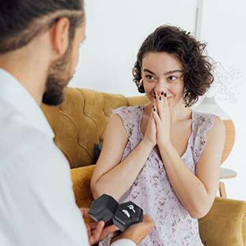 AIEX Velvet Ring Box for Jewelry, Double Slots Hexagon Ring Case Box for Proposal Engagement Wedding Ceremony Valentines Day for Holding 2 Rings (Black)