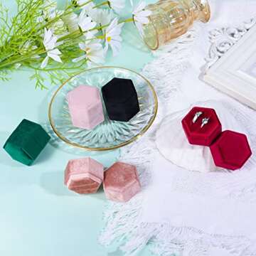 AIEX Velvet Ring Box for Jewelry, Double Slots Hexagon Ring Case Box for Proposal Engagement Wedding Ceremony Valentines Day for Holding 2 Rings (Black)