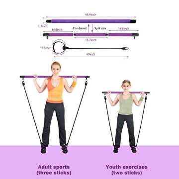 ShaggyDogz Portable Pilates Bar Kit with Resistance Band Yoga Exercise Pilates Bar with Foot Loop Toning Bar Yoga Pilates for Yoga,Stretch,Twisting,Sit-Up Bar Resistance Band (Purple) (Purple)