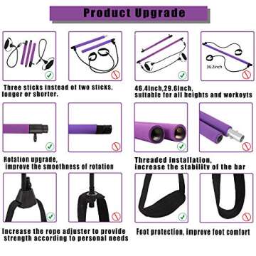 ShaggyDogz Portable Pilates Bar Kit with Resistance Band Yoga Exercise Pilates Bar with Foot Loop Toning Bar Yoga Pilates for Yoga,Stretch,Twisting,Sit-Up Bar Resistance Band (Purple) (Purple)