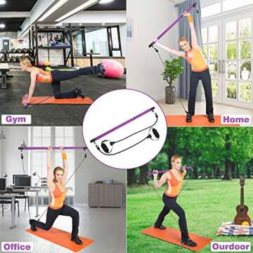 ShaggyDogz Portable Pilates Bar Kit with Resistance Band Yoga Exercise Pilates Bar with Foot Loop Toning Bar Yoga Pilates for Yoga,Stretch,Twisting,Sit-Up Bar Resistance Band (Purple) (Purple)