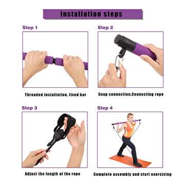 ShaggyDogz Portable Pilates Bar Kit with Resistance Band Yoga Exercise Pilates Bar with Foot Loop Toning Bar Yoga Pilates for Yoga,Stretch,Twisting,Sit-Up Bar Resistance Band (Purple) (Purple)