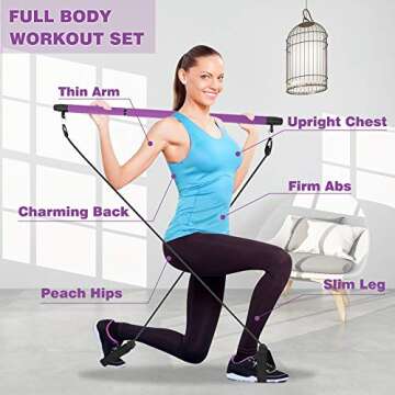 ShaggyDogz Portable Pilates Bar Kit with Resistance Band Yoga Exercise Pilates Bar with Foot Loop Toning Bar Yoga Pilates for Yoga,Stretch,Twisting,Sit-Up Bar Resistance Band (Purple) (Purple)