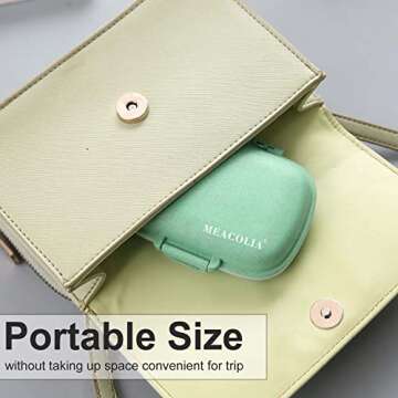 MEACOLIA 2 Pack 8 Compartments Travel Pill Organizer Box Moisture Proof Small Pill Case for Pocket Purse Daily Pill Holder Container for Medicine Vitamin (Cyan & Khaki)