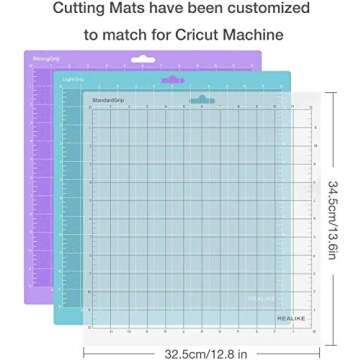 REALIKE 12x12 Cutting Mat for Silhouette Cameo 4/3/2/1 (3 Mats - StandardGrip, LightGrip, StrongGrip), Gridded Adhesive Non-Slip Cut Mat for Crafts, Quilting, Sewing, Scrapbooking and All Arts