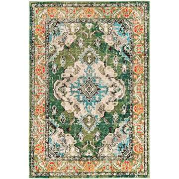 SAFAVIEH Monaco Collection Area Rug - 8' x 10', Forest Green & Light Blue, Boho Medallion Distressed...