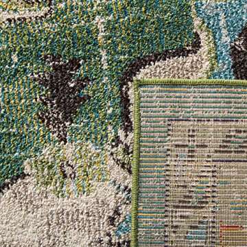 SAFAVIEH Monaco Collection Area Rug - 8' x 10', Forest Green & Light Blue, Boho Medallion Distressed Design, Non-Shedding & Easy Care, Ideal for High Traffic Areas in Living Room, Bedroom (MNC243F)