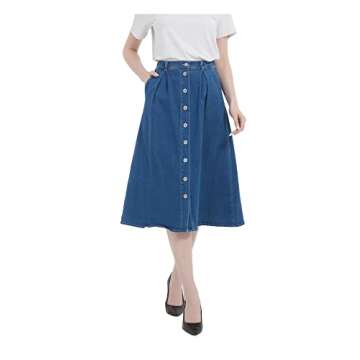 Tronjori Women's A Line Long Midi Denim Skirt with Button Front for Every Season
