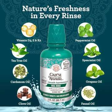 GuruNanda Oral Rinse Fresh Breath Mouthwash, ADA-Accepted Alcohol-Free Mouthwash, 7 Essential Oils &...