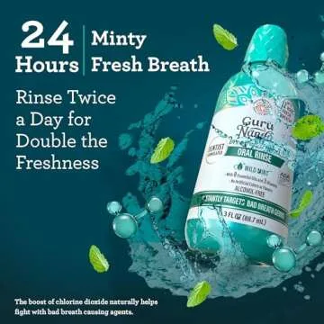 GuruNanda Oral Rinse Fresh Breath Mouthwash, ADA-Accepted Alcohol-Free Mouthwash, 7 Essential Oils & Vitamins, SLS & Flouride-Free, Wild Mint, 3 Oz