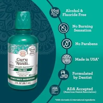 GuruNanda Oral Rinse Fresh Breath Mouthwash, ADA-Accepted Alcohol-Free Mouthwash, 7 Essential Oils & Vitamins, SLS & Flouride-Free, Wild Mint, 3 Oz