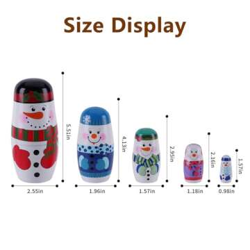 Tngan Chirstmas Russian Nesting Dolls, Wooden Handmade Nested Set Matryoshka Dolls, 5 Pcs Russian Stacking Dolls Toys for Kids Toddlers Happy Chirstmas Home Decoration Gift (Snowman)