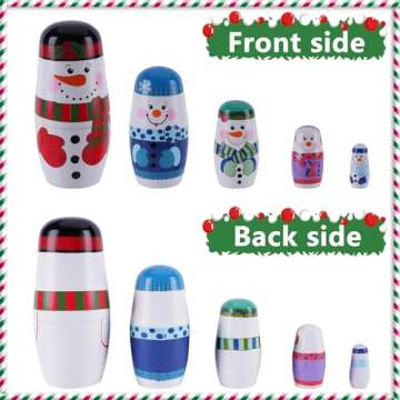 Tngan Chirstmas Russian Nesting Dolls, Wooden Handmade Nested Set Matryoshka Dolls, 5 Pcs Russian Stacking Dolls Toys for Kids Toddlers Happy Chirstmas Home Decoration Gift (Snowman)