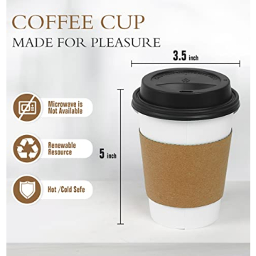 Ginkgo 100 Pack Coffee Cups with Lids & Sleeves for Hot Drinks