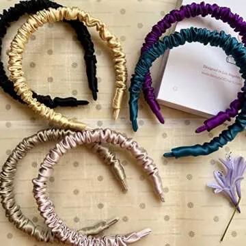 Beauty of Orient Premium Mulberry Silk Headbands for Women and Girls (Taupe & Pink)