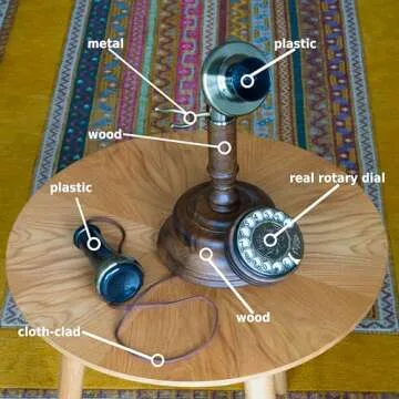 Opis 1921 Model C: The Classic Wood Vintage Rotary Candlestick Phone Replica - Looks Like an Old Fashioned Antique Retro Landline with Rotating Dial but is Fully Functional