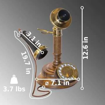 Opis 1921 Model C: The Classic Wood Vintage Rotary Candlestick Phone Replica - Looks Like an Old Fashioned Antique Retro Landline with Rotating Dial but is Fully Functional