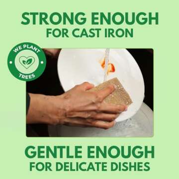 AIRNEX Natural Kitchen Sponges Pack of 6 - Cellulose and Coconut Husk Scrub Sponges for Washing Dishes - Odor Free Non Scratch Walnut Scrubber Sponges - Eco Friendly Quick Drying Dishwashing Sponges