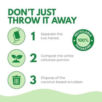 AIRNEX Natural Kitchen Sponges Pack of 6 - Cellulose and Coconut Husk Scrub Sponges for Washing Dishes - Odor Free Non Scratch Walnut Scrubber Sponges - Eco Friendly Quick Drying Dishwashing Sponges