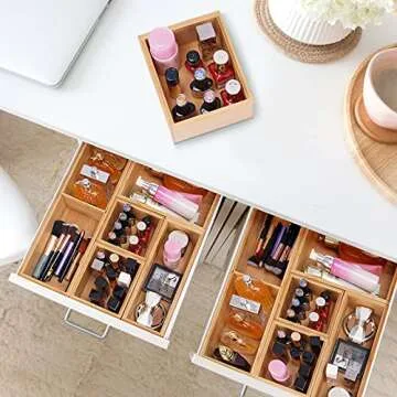 Fabsome Bamboo Drawer Organizer Set - 5 Versatile Boxes for Home