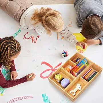 Fabsome Bamboo Drawer Organizer Set - 5 Versatile Boxes for Home