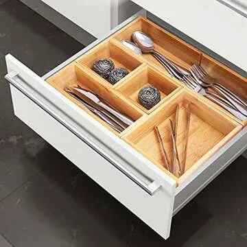 Fabsome Bamboo Drawer Organizer Set - 5 Versatile Boxes for Home