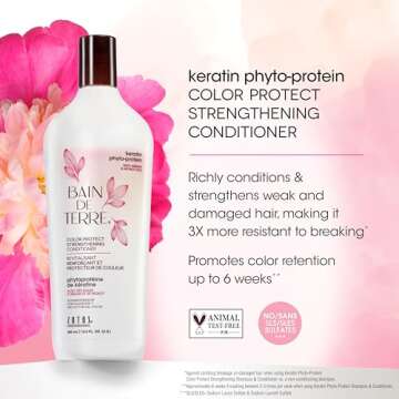 Bain de Terre Keratin Phyto-Protein Color Protect Strengthening Conditioner, Color-Safe Strengthening for Weak & Damaged Hair, Sulfate-Free, Paraben-Free 13.5 Fl Oz