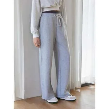 CIDER Women’s Wide Leg Sweatpants - High Waisted Straight Leg Casual Lounge Sweat Pants with Pockets Spring: Light Grey, XS