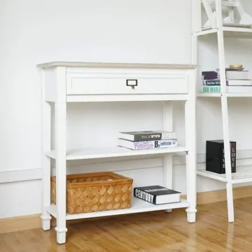 Elegant Kinsuite White Console Table with Storage Shelves