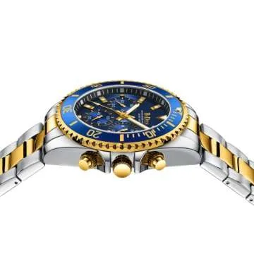 BIDEN Mens Watches Chronograph Gold Blue Stainless Steel Waterproof Date Analog Quartz Watch Business Casual Fashion Wrist Watches for Men