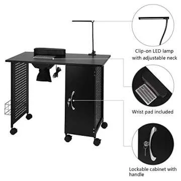 Mefeir Manicure Table Nail Desk - Stylish Workstation with Electric Downdraft Vent, Storage and LED ...