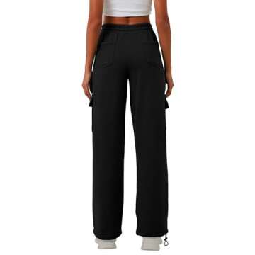 ELLEVEN Women's Wide Leg Cargo Sweatpants - Stylish Comfort