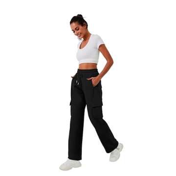 ELLEVEN Women's Wide Leg Cargo Sweatpants - Stylish Comfort