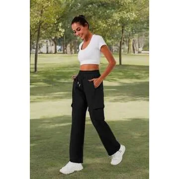ELLEVEN Women's Wide Leg Cargo Sweatpants - Stylish Comfort