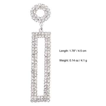 Legitta Rhinestone Long Drop Earrings Silver Cubic Zirconia Sparkly Statement Rectangle Dangle with Circle Studs for Women Wedding Jewelry