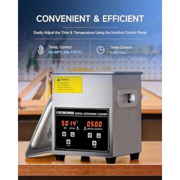CREWORKS Professional Jewelry Cleaning Machine, 2L Jewelry Cleaning Ultrasonic Machine with Heater & Timer, Digital Sonic Cleaning Machine for Cleaning Denture Dental Irrigator Parts Retainer Glasses