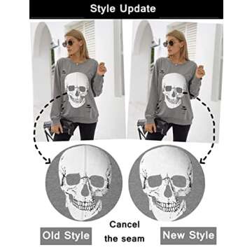 Blooming Jelly Women's Halloween Sweatshirts Skull Graphic T Shirts Long Sleeve Skeleton Shirt Gothi...