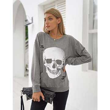Halloween Skull Graphic Sweatshirt for Trendy Fall Style