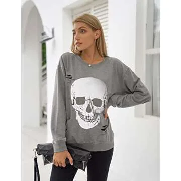 Halloween Skull Graphic Sweatshirt for Trendy Fall Style