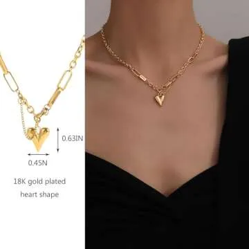 Jellecutte 18K Gold Plated Puffy Heart Charm Necklace For Women Cute Small Heart Pendant Choker Chun...