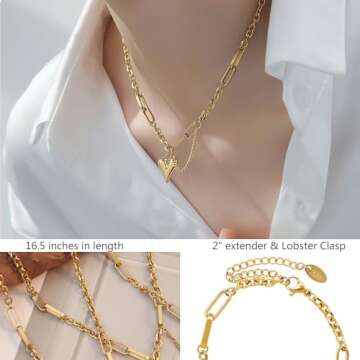 Jellecutte 18K Gold Plated Puffy Heart Charm Necklace For Women Cute Small Heart Pendant Choker Chunky Paperclip Chian Stacked Necklaces Personalized Present For Friend-Gold