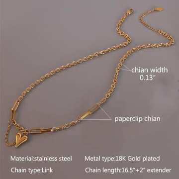 Jellecutte 18K Gold Plated Puffy Heart Charm Necklace For Women Cute Small Heart Pendant Choker Chunky Paperclip Chian Stacked Necklaces Personalized Present For Friend-Gold