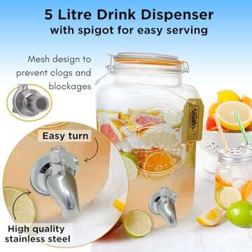 Smith's Glass Drink Dispenser with Stainless Spigot for Parties